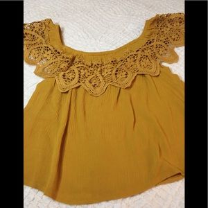 Iris Mustard Crochet Off the Shoulder Top sz L